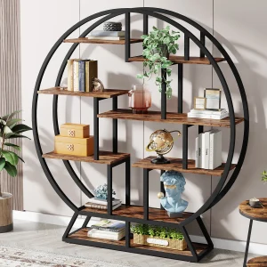 Round Book Shelf with Staggered Shelves