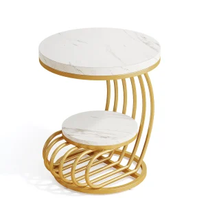 2 Tiers Faux Marble Side Table